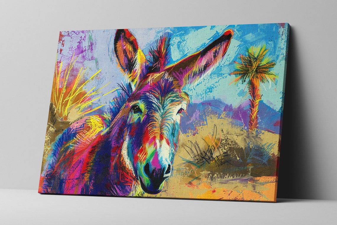 Playful Neon Donkey Face Desert Palm Rainbow Animal Wall Art Poster - Image 4