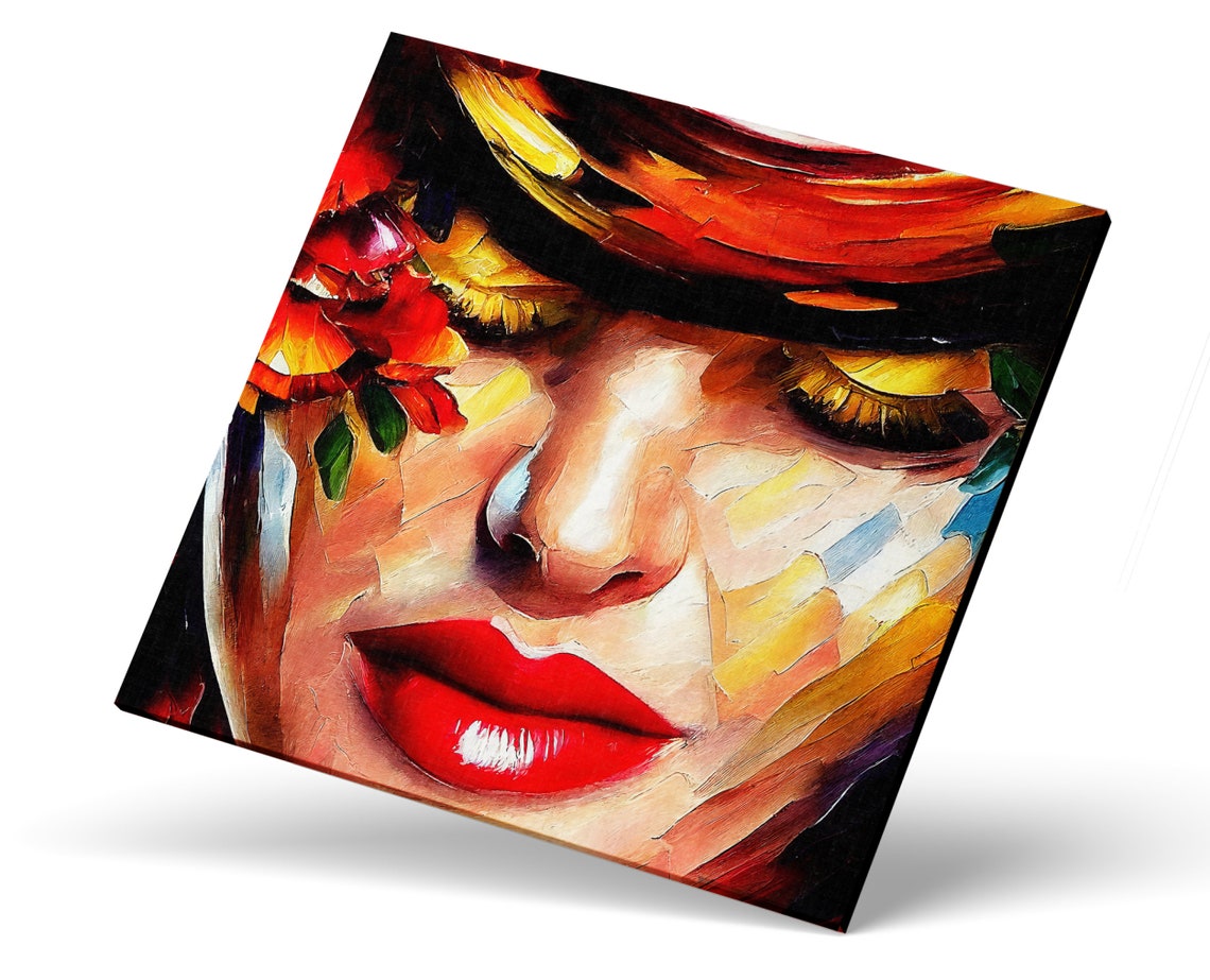 Woman Face Red Lips Gold Eyeshadow Bold Beauty Portrait Poster - Image 3