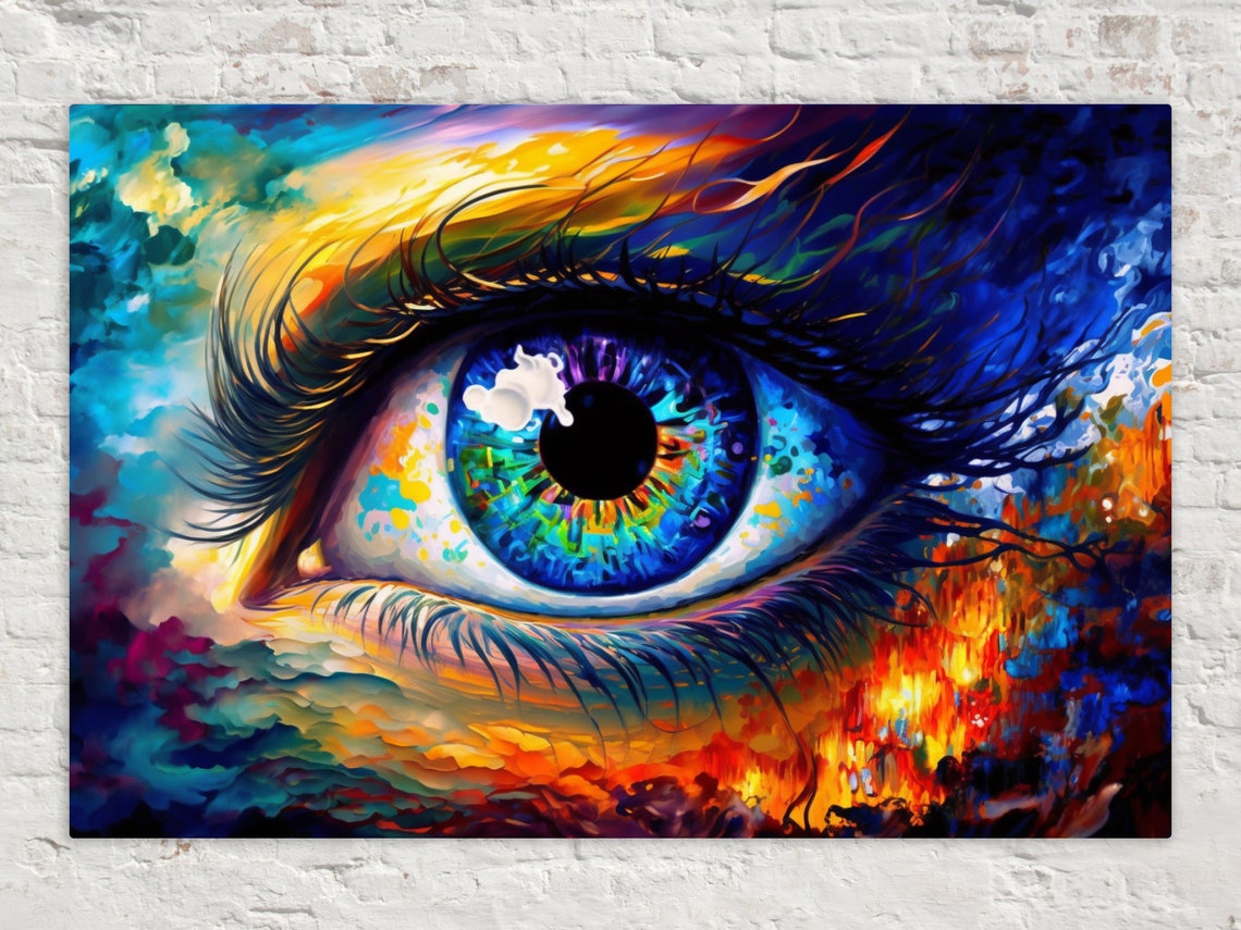 Vivid Colorful Human Eye Close Up Rainbow Iris Impasto Art Poster