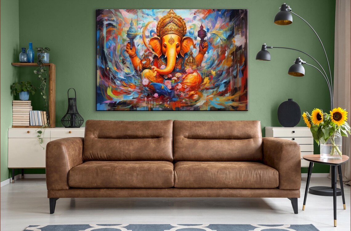 Ganesha Hindu God Colorful Mythology Painting Spiritual Wall Art Print - Image 2
