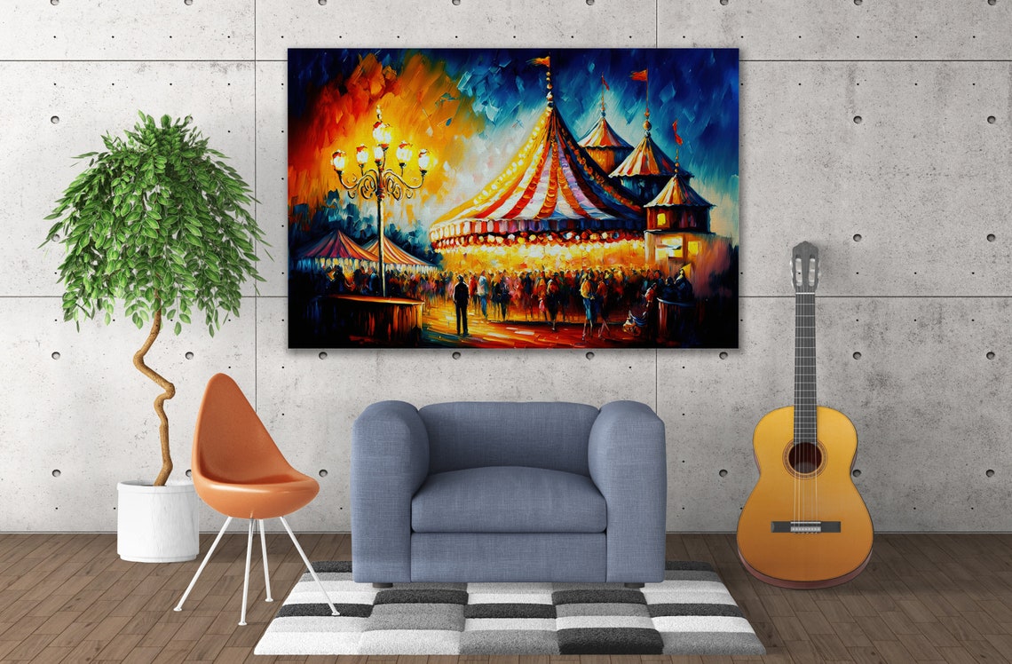 Circus Tent Night Lights Crowd Impressionist Carnival Painting Print - Image 3