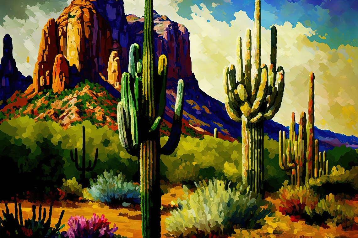 Desert Cactus Southwestern Landscape Art Print - Image 5