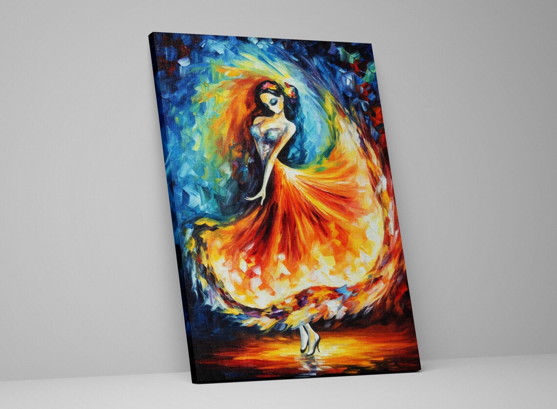 Flamenco Dancer Swirling Orange Dress Palette Knife Painting Wall Art - Image 4