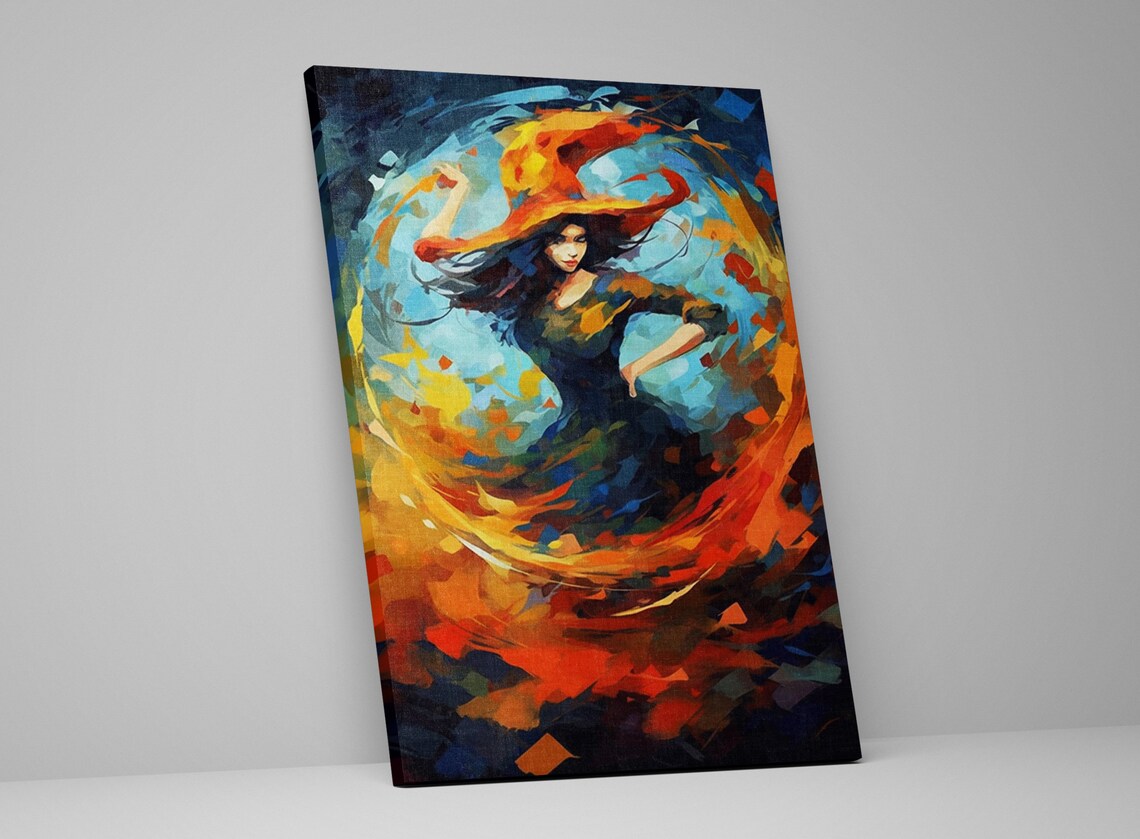 Enchanting Witch Dancing Swirling Magic Autumn Impressionist Art Poster - Image 5