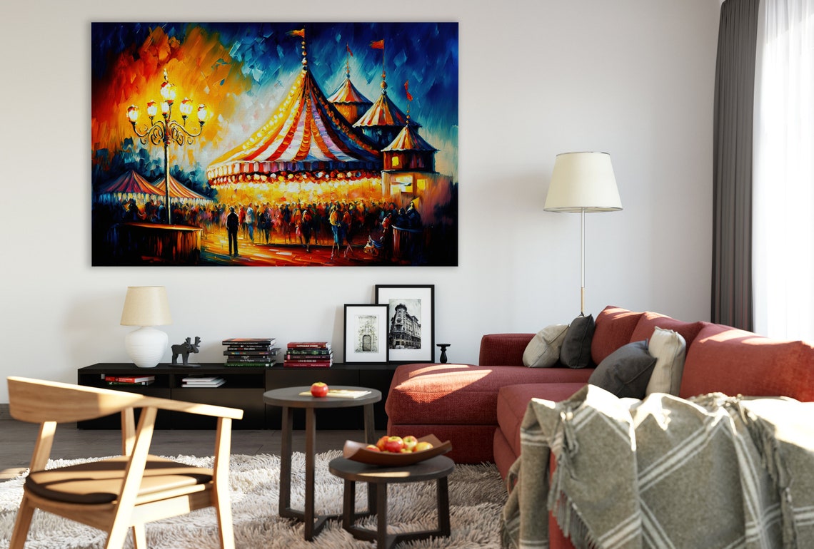 Circus Tent Night Lights Crowd Impressionist Carnival Painting Print - Image 2