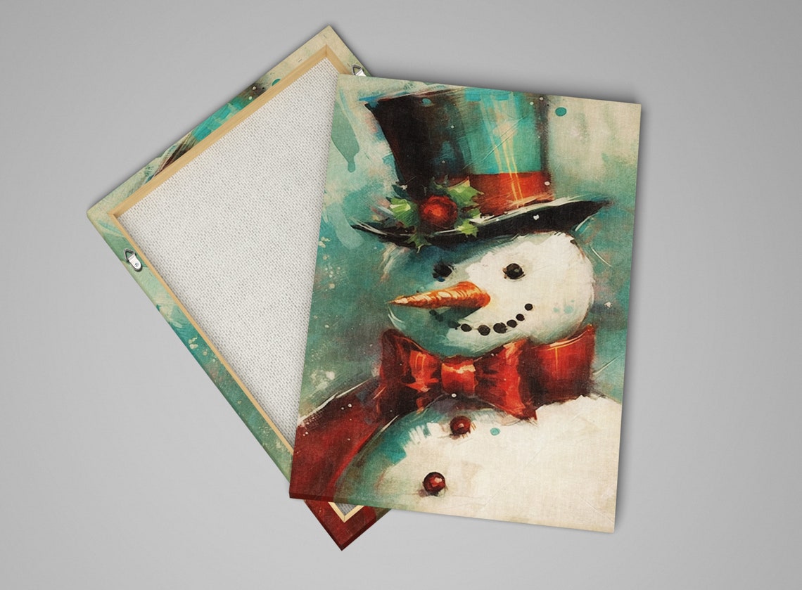 Vintage Frosty Snowman Top Hat Red Bow Tie Classic Christmas Art Print - Image 5