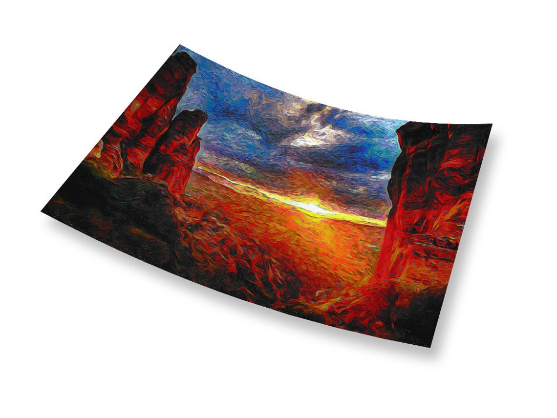 Desert Canyon Sunset Fiery Orange Glow Red Rocks Impressionist Poster - Image 3