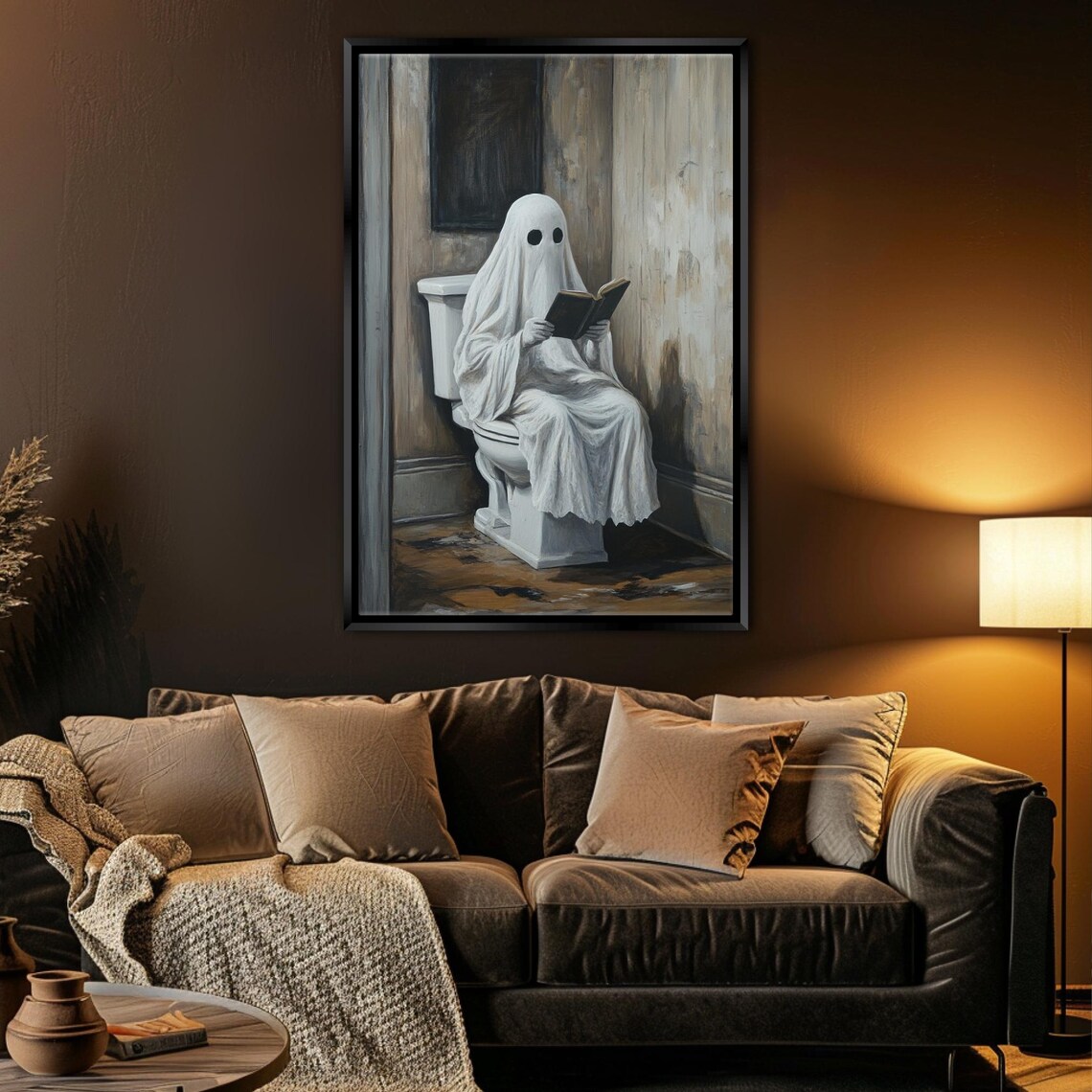 Funny Ghost Reading Book On Toilet Humorous Halloween Bathroom Art Print - Image 5