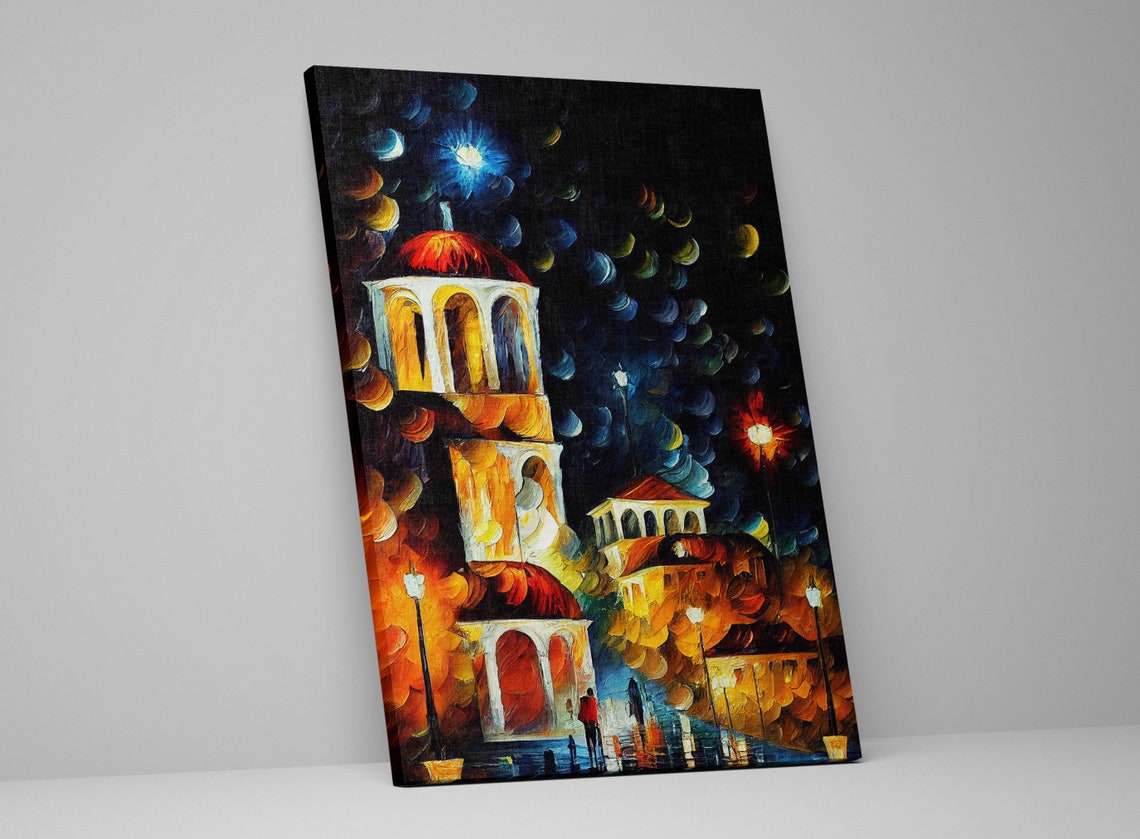 Athens Greece Night Old Church Bell Tower Lamp Lit Street Poster - Image 4