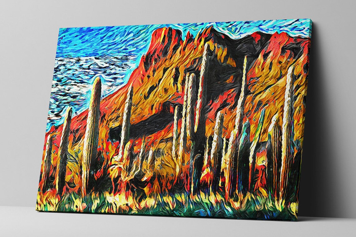 Southwest Desert Saguaro Landscape, Impressionist Art Print - Image 2