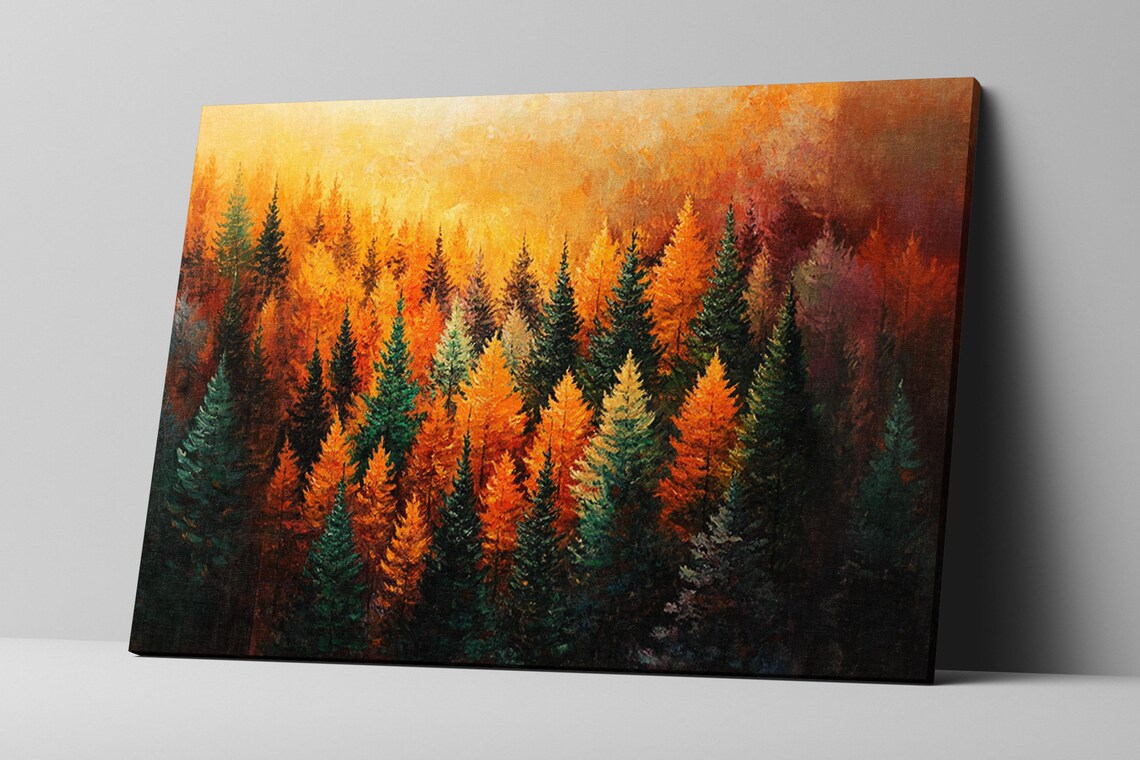 Fall Forest Art Print, Vibrant Orange And Green - Image 2