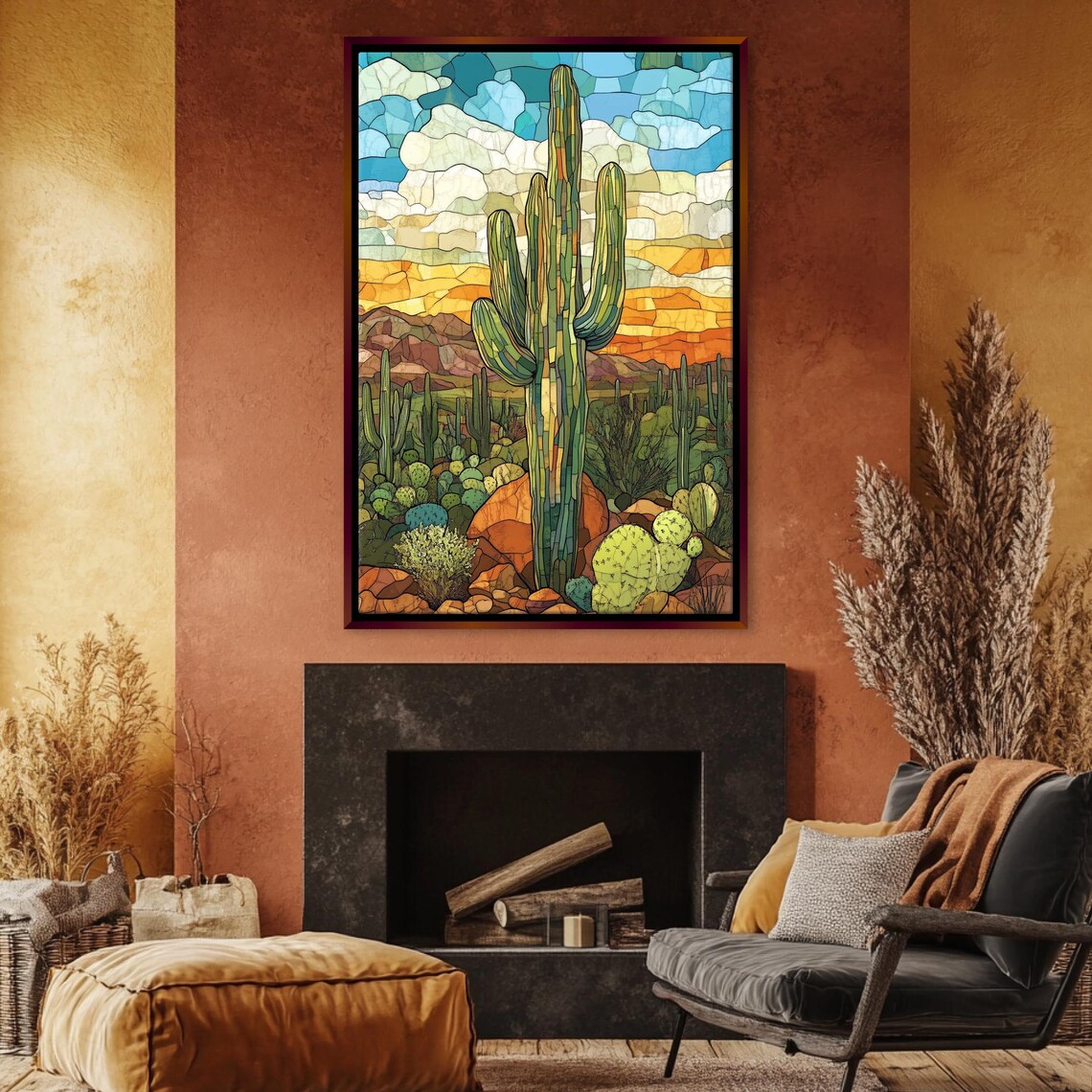 Saguaro Cactus Stained Glass Style Botanical Art Print - Image 5