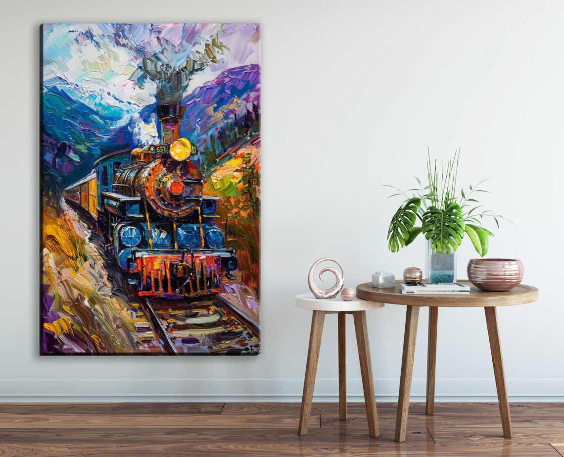 Vintage Steam Locomotive Impressionist Mountain Pass Train Poster - Image 2