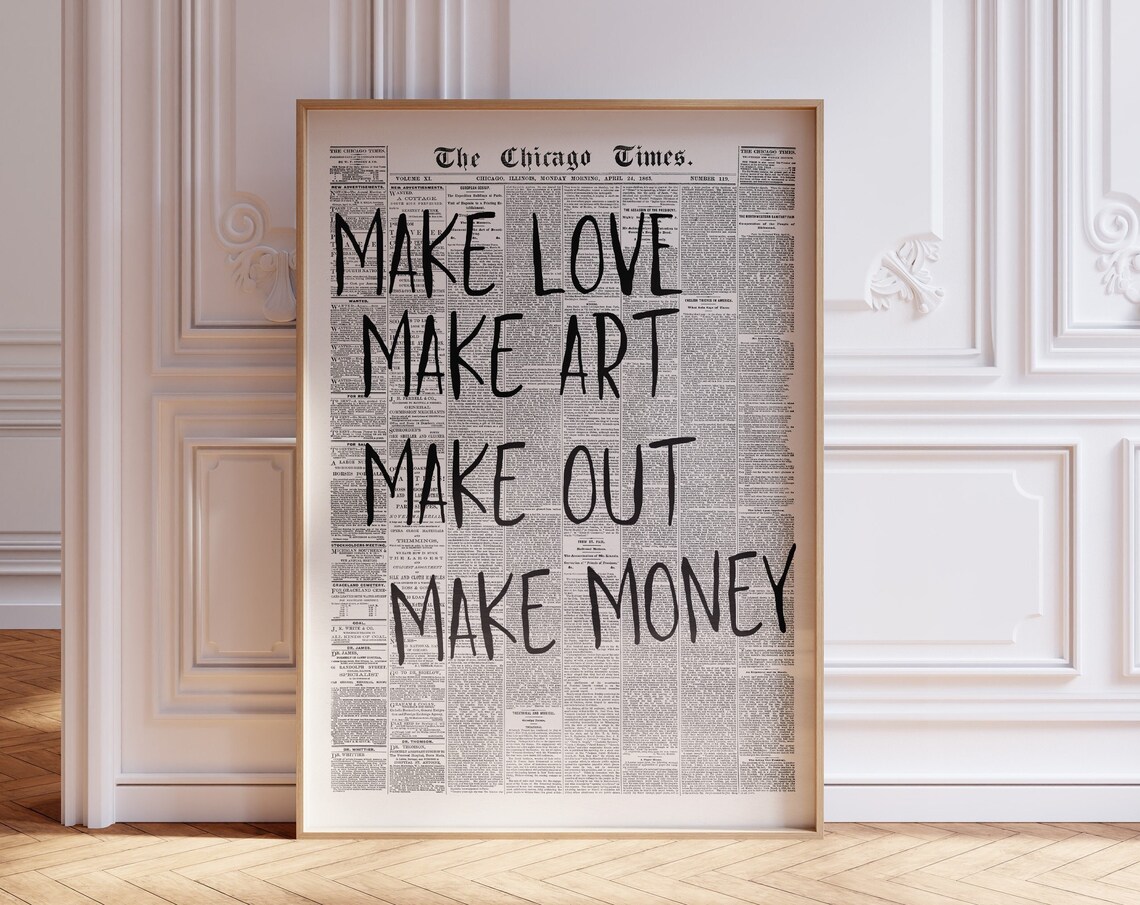 Retro 70s Typography Art Print, Black and White