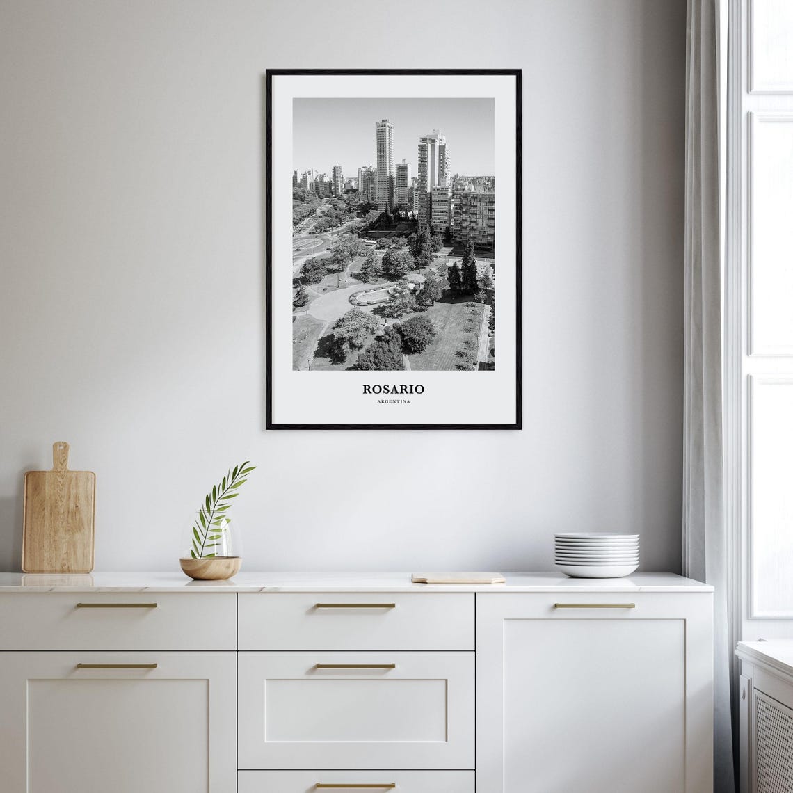 Rosario Argentina Aerial City Skyline Black And White Photo Poster - Image 2