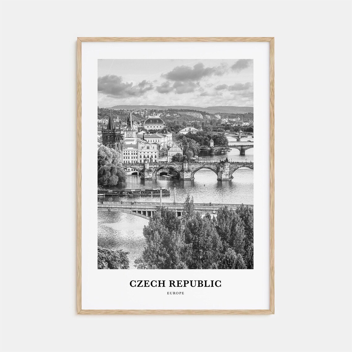 Czech Republic Prague Charles Bridge Old Town Black White Poster