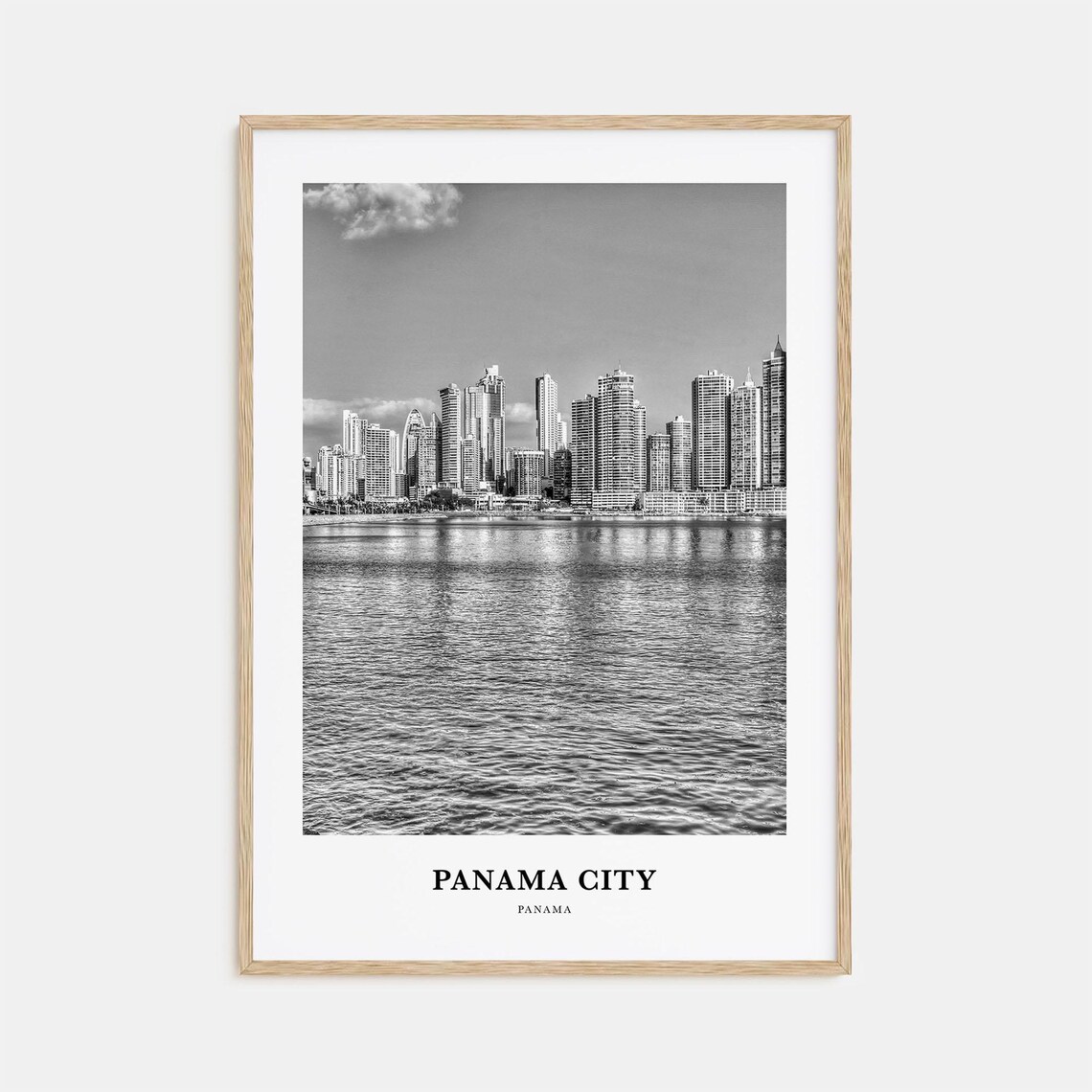 Panama City Panama Skyline Waterfront Black and White Poster