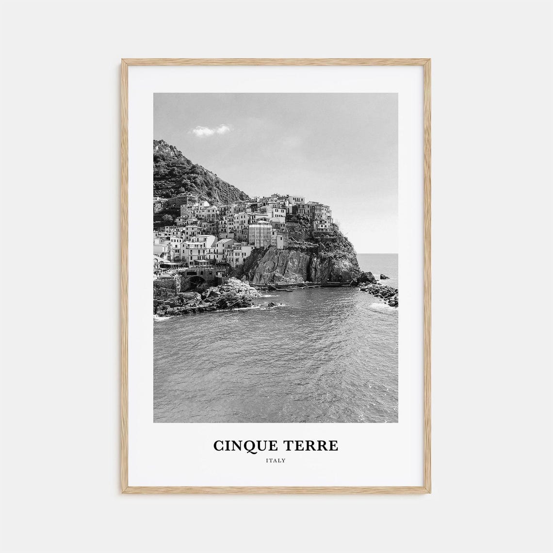 Cinque Terre Italy Cliffside Village by the Sea Black and White Poster