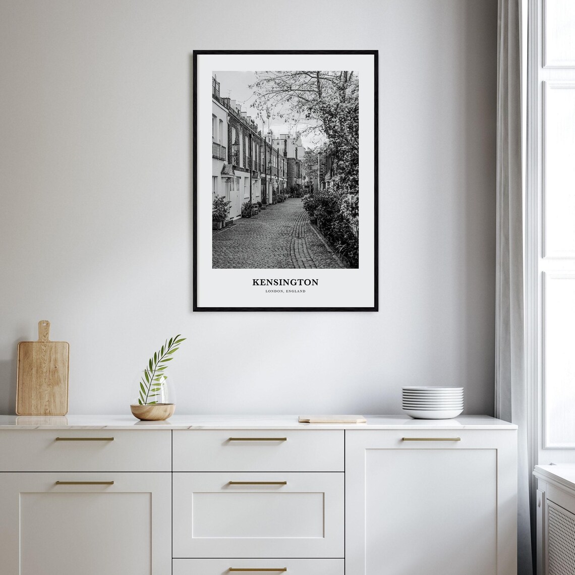 Kensington London Black and White Historic Mews Street Poster - Image 2