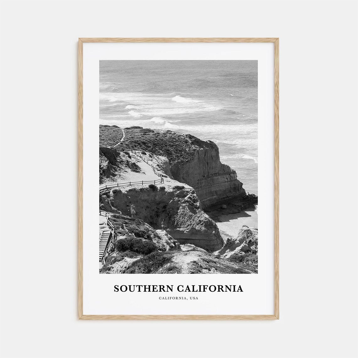 Southern California Ocean Cliffs Black And White Photography Poster