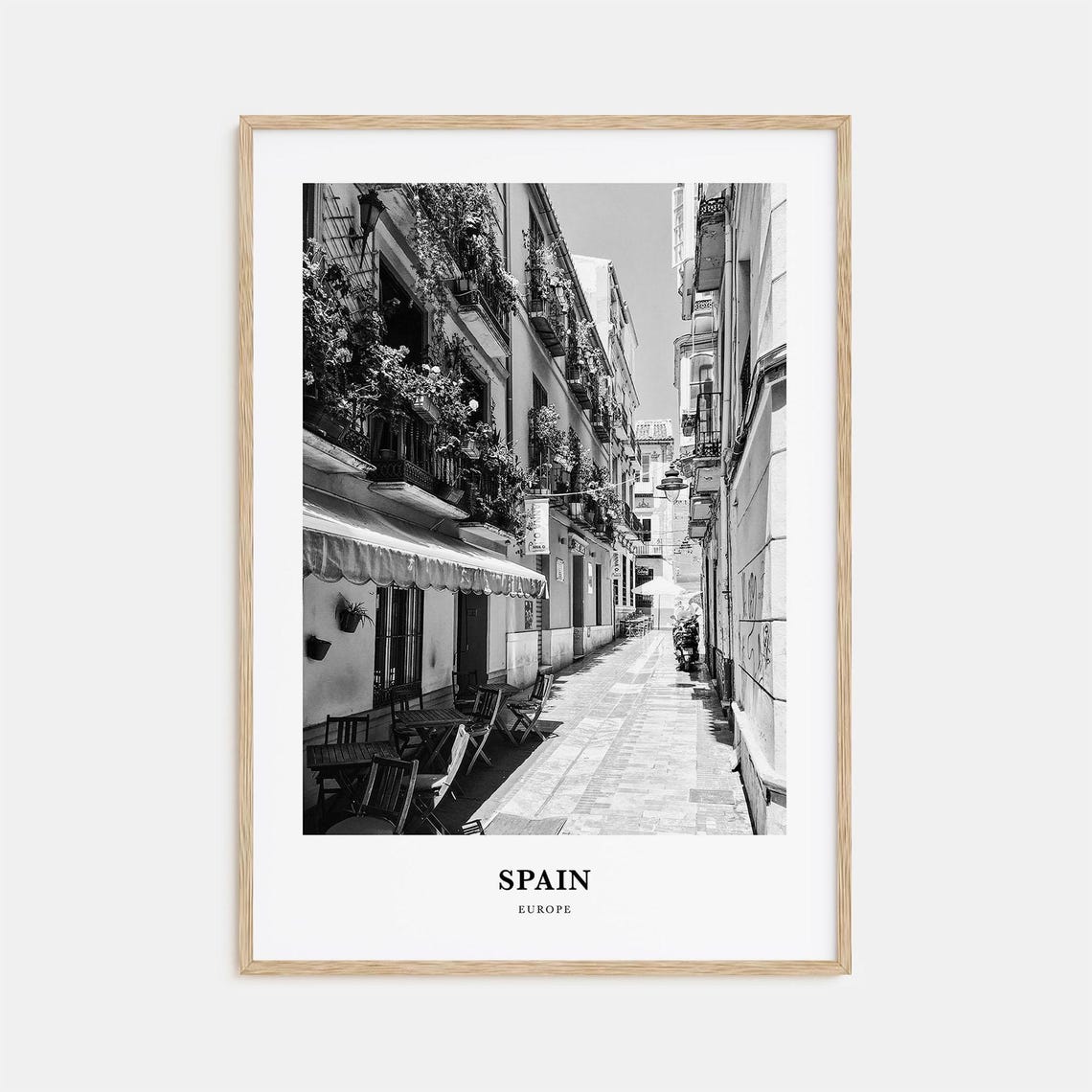 Spain Charming Old Town Street Flower Balconies Cafe Photo Poster