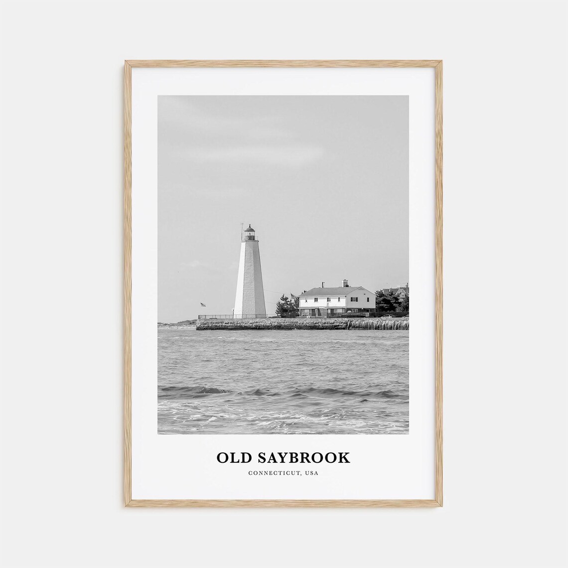 Old Saybrook Connecticut Lighthouse Coast Black White Travel Poster