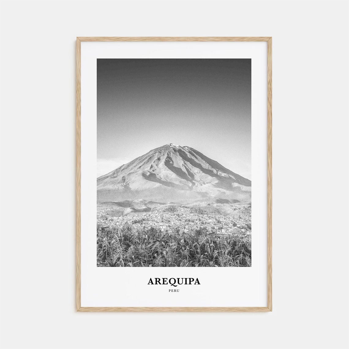 Arequipa Peru Towering El Misti Volcano over City Black White Poster