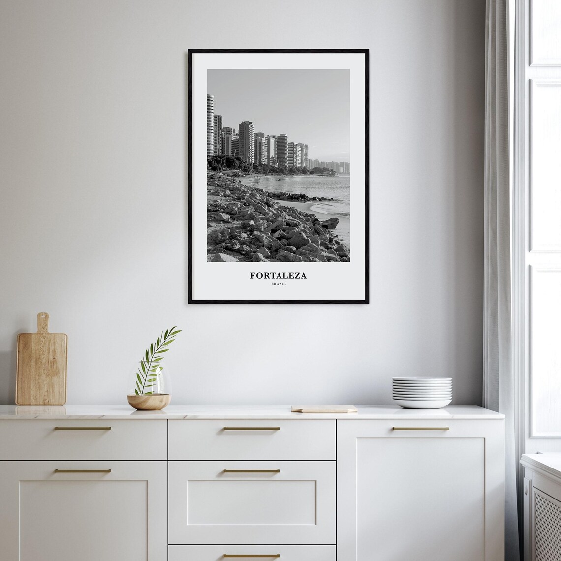 Fortaleza Brazil Rocky Shoreline Beach Black and White Poster - Image 2