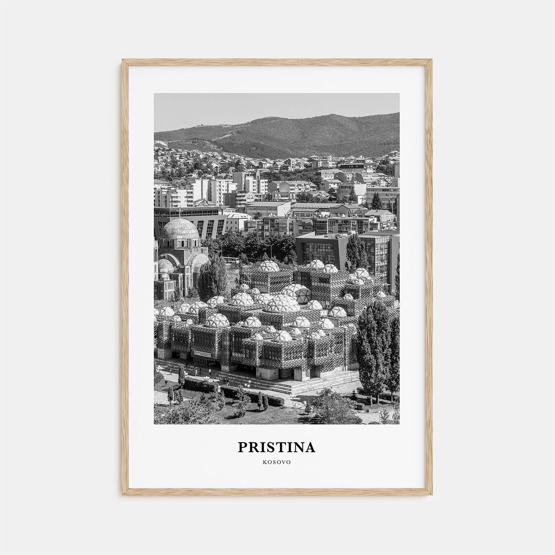 Pristina National Library Dome Cityscape Black and White Poster