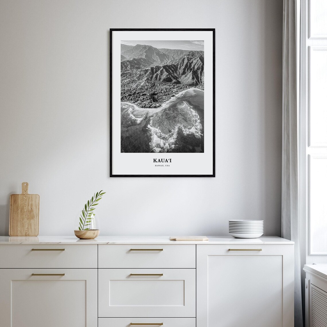 Kauai Hawaii Black and White Na Pali Coast Aerial Photo Poster - Image 2