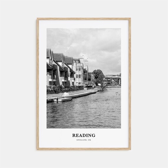 Reading England Riverside Houses Black and White Travel Poster