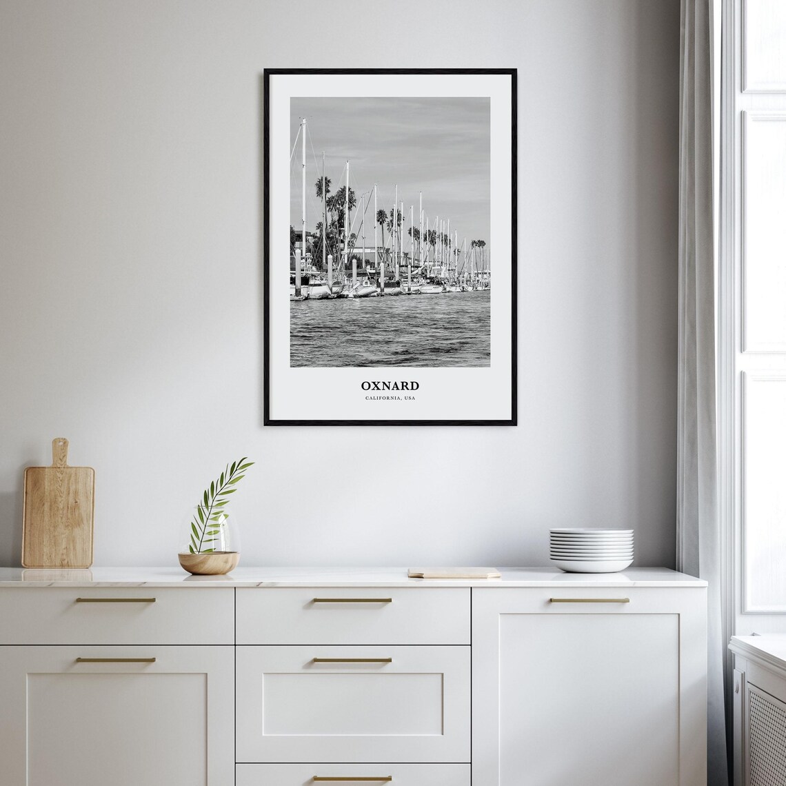 Oxnard California Marina Sailboat Harbor Black and White Travel Poster - Image 2