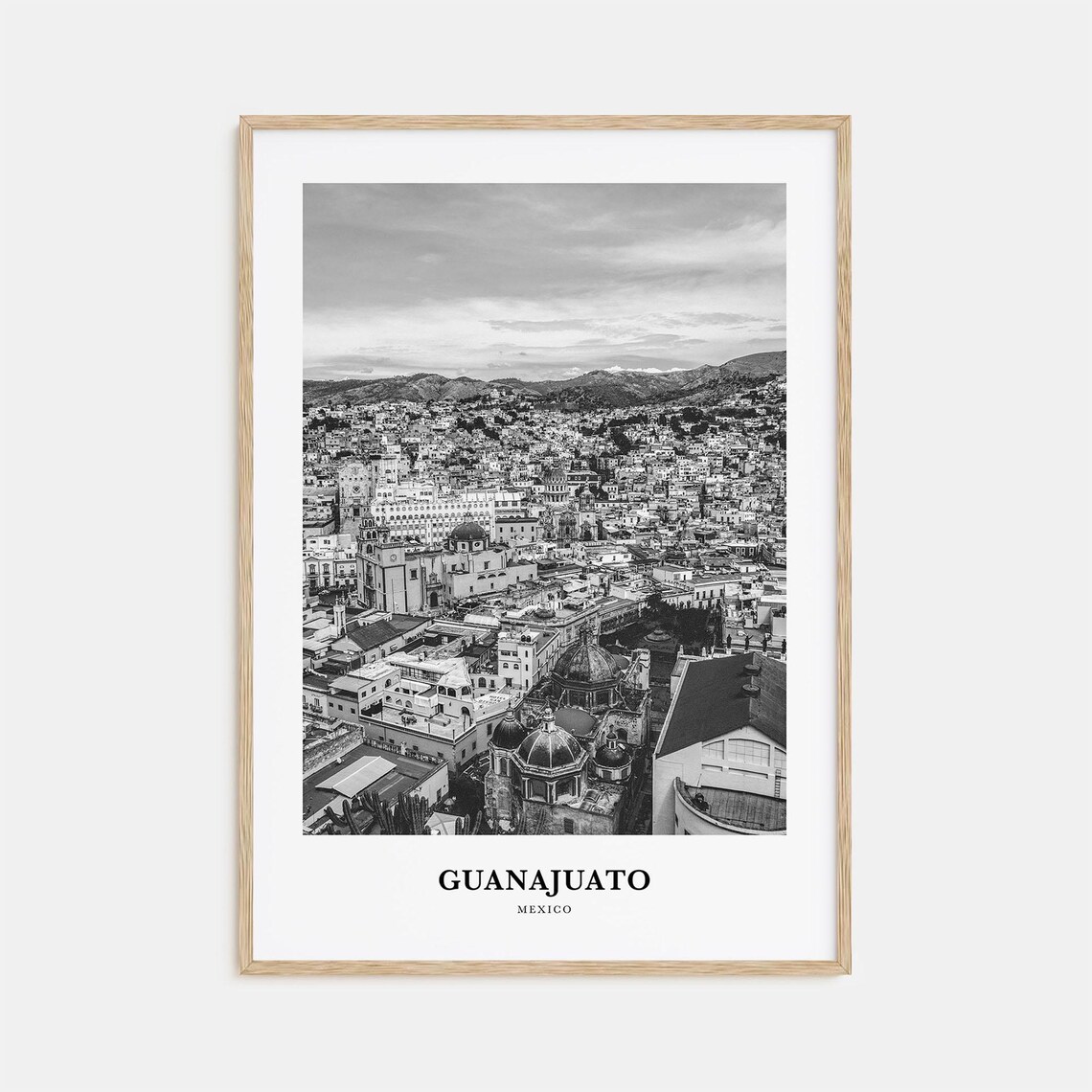 Guanajuato Mexico Aerial Old Town Black and White Travel Poster