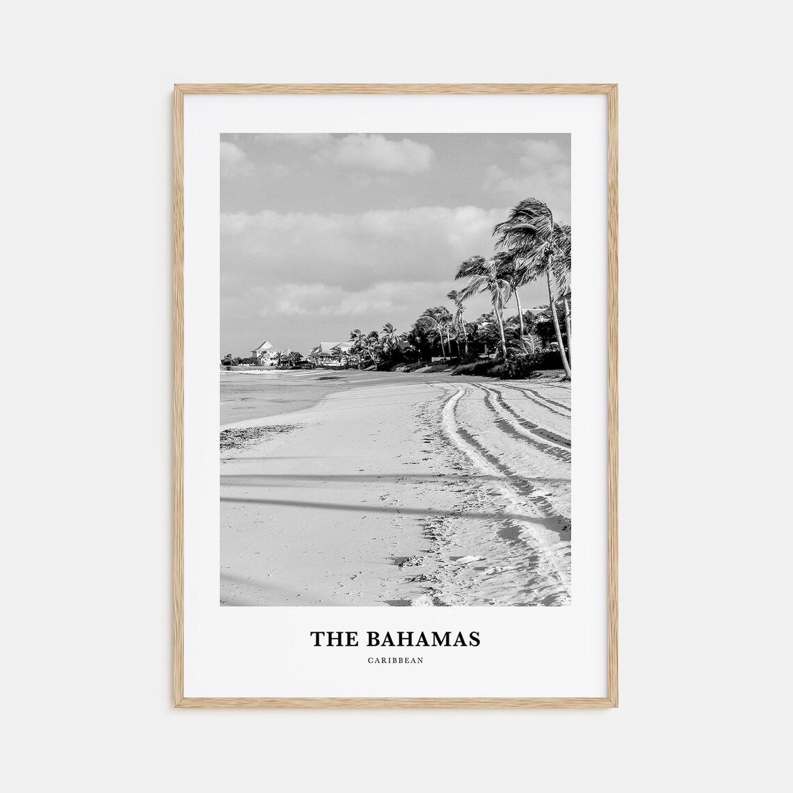 The Bahamas Windswept Shoreline Palms Black and White Photography Poster