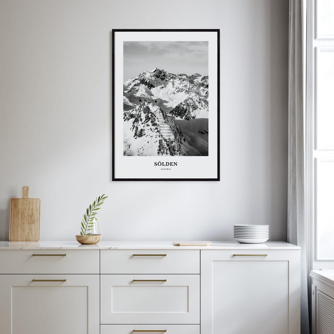 Sölden Austria Snowy Alpine Peaks Black and White Ski Poster - Image 2