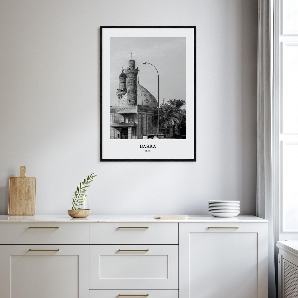Basra Iraq Majestic Mosque With Dome And Minarets Black White Poster - Image 2