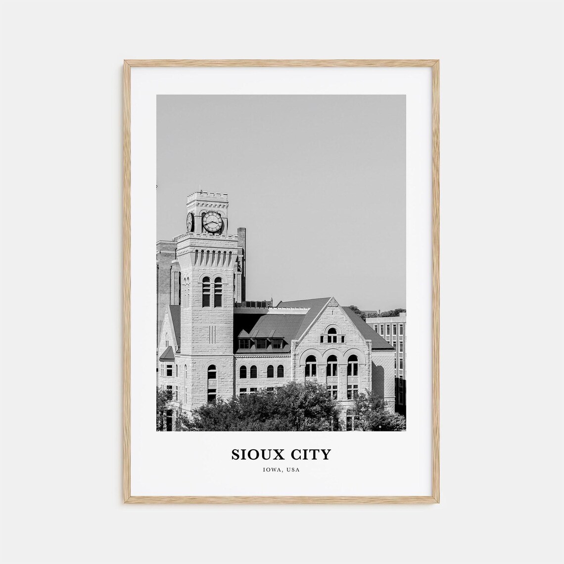 Sioux City Iowa Historic Clock Tower Black and White Photo Poster