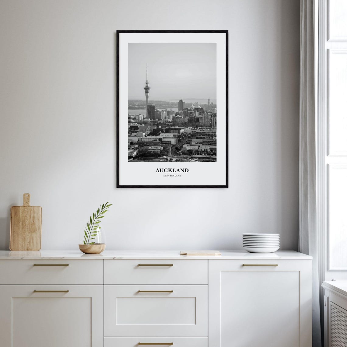 Auckland New Zealand Sky Tower Downtown Black and White Poster - Image 2