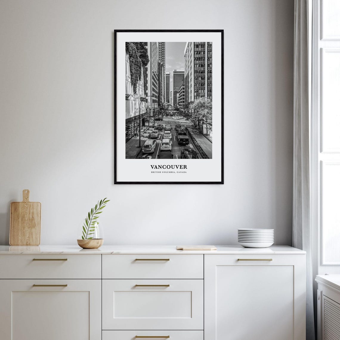 Vancouver Canada Downtown Street Skyline View Monochrome Poster - Image 2