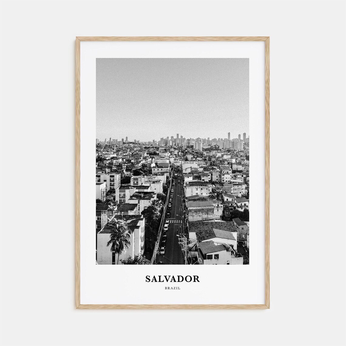 Salvador Brazil City Skyline Aerial Black and White Photo Poster