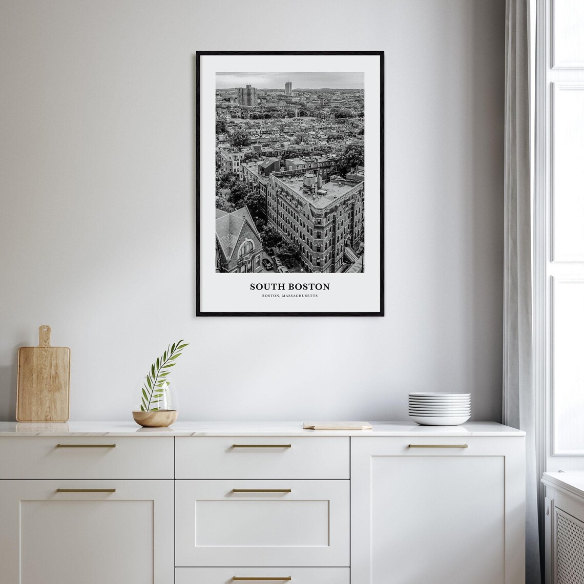 South Boston Massachusetts Aerial City View Black White Photo Poster - Image 2