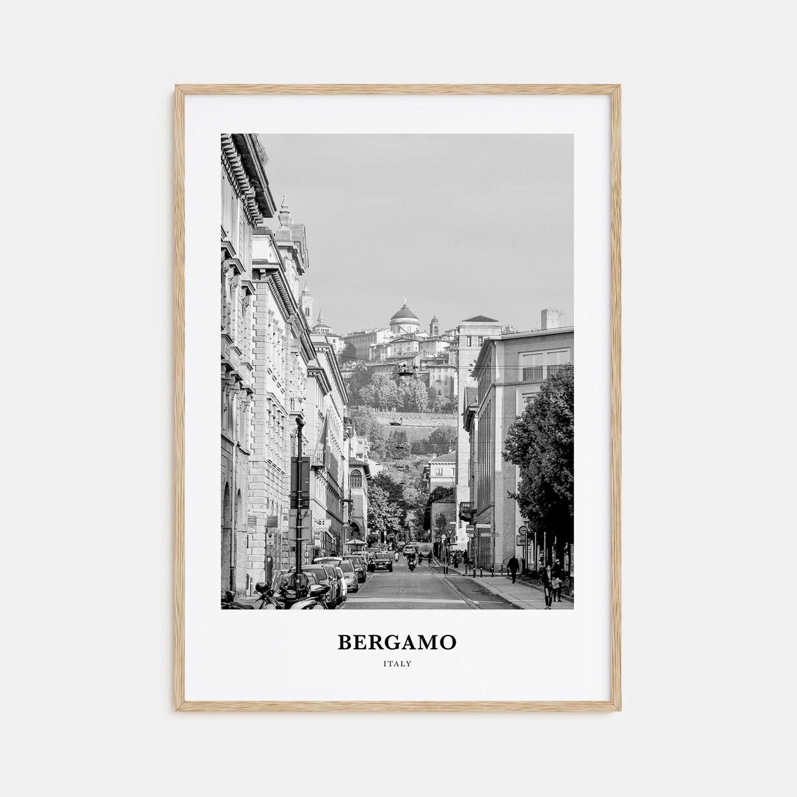 Bergamo Italy Black and White Old Town Hill Street View Poster
