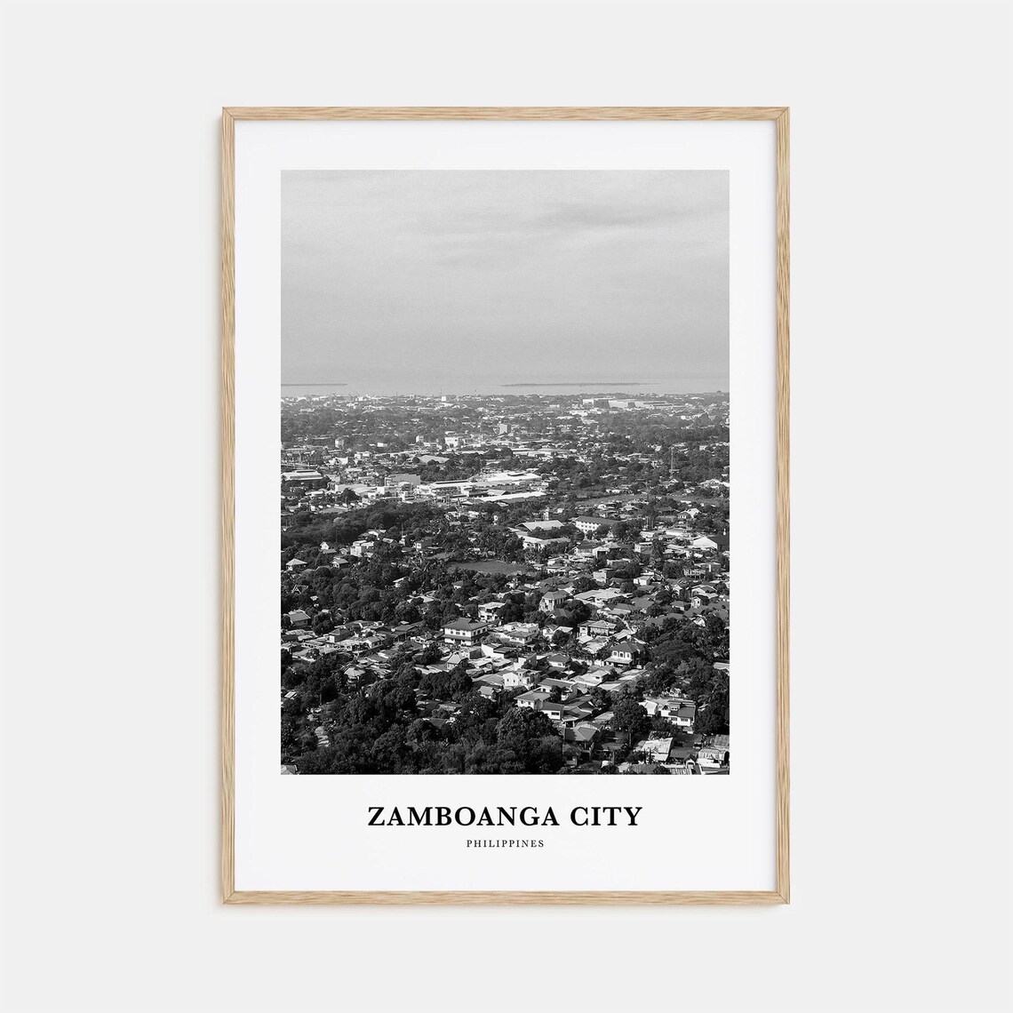 Zamboanga City Philippines Coastal Aerial Black and White Poster