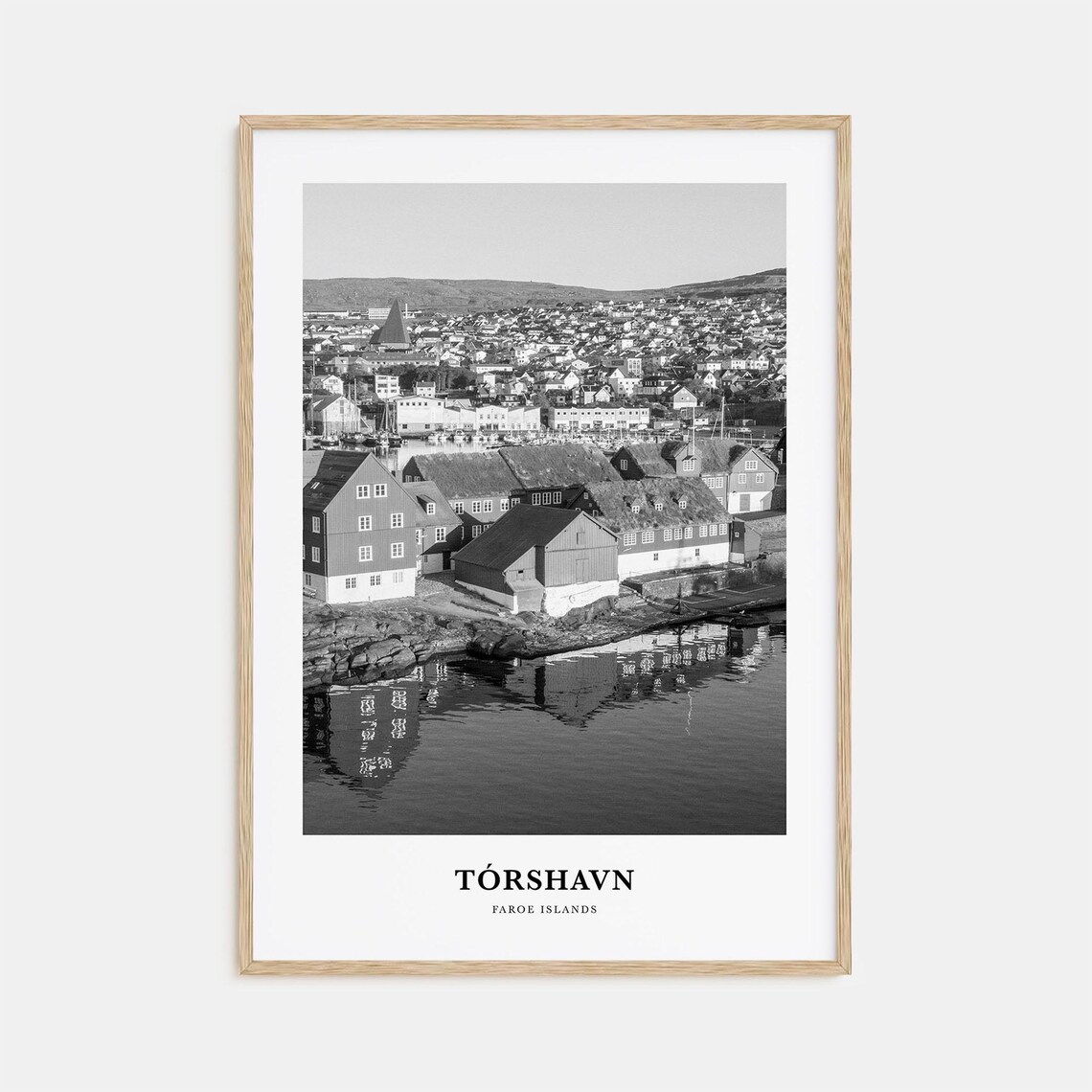 Tórshavn Harbor Town Black and White Faroe Islands Travel Poster