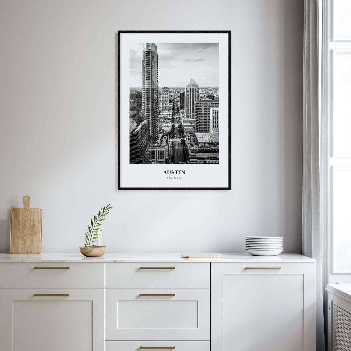 Austin Texas Downtown Skyscrapers Aerial Black and White Poster - Image 2