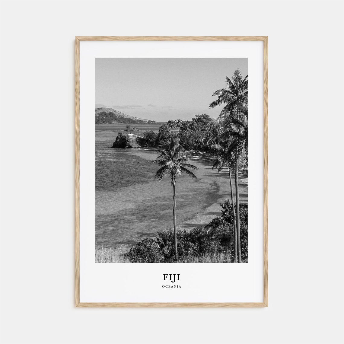 Fiji Tropical Cove Palm Trees Ocean Black and White Photo Poster