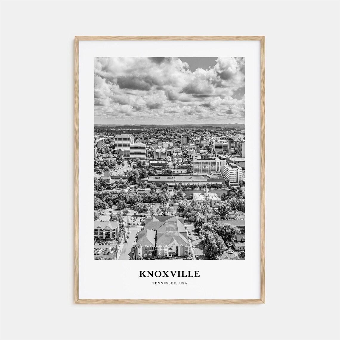 Knoxville Tennessee Black and White Aerial Downtown Cityscape Poster