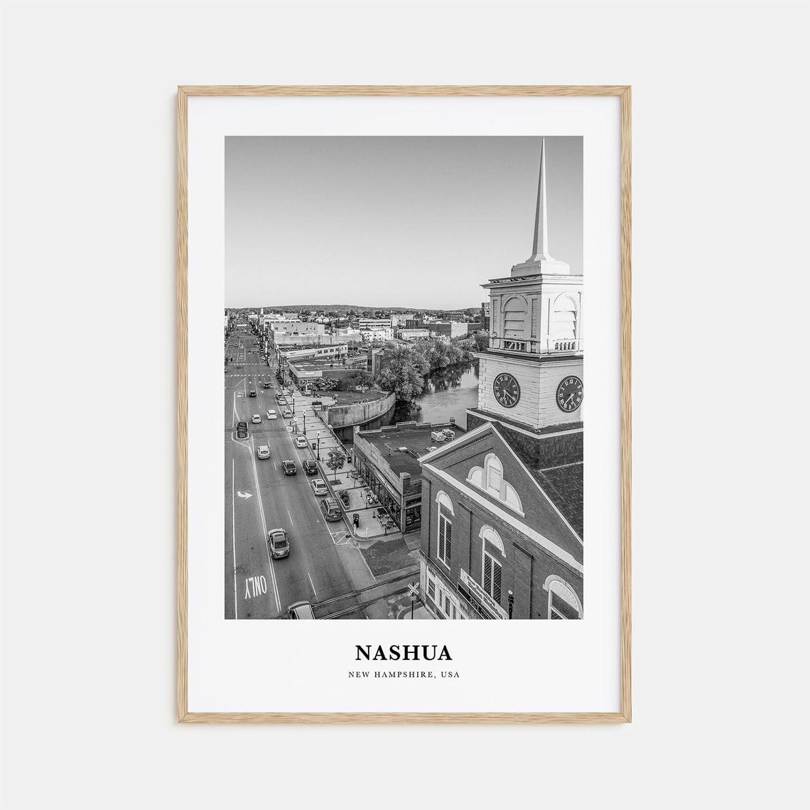 Nashua New Hampshire Main Street Clock Tower Black And White Poster
