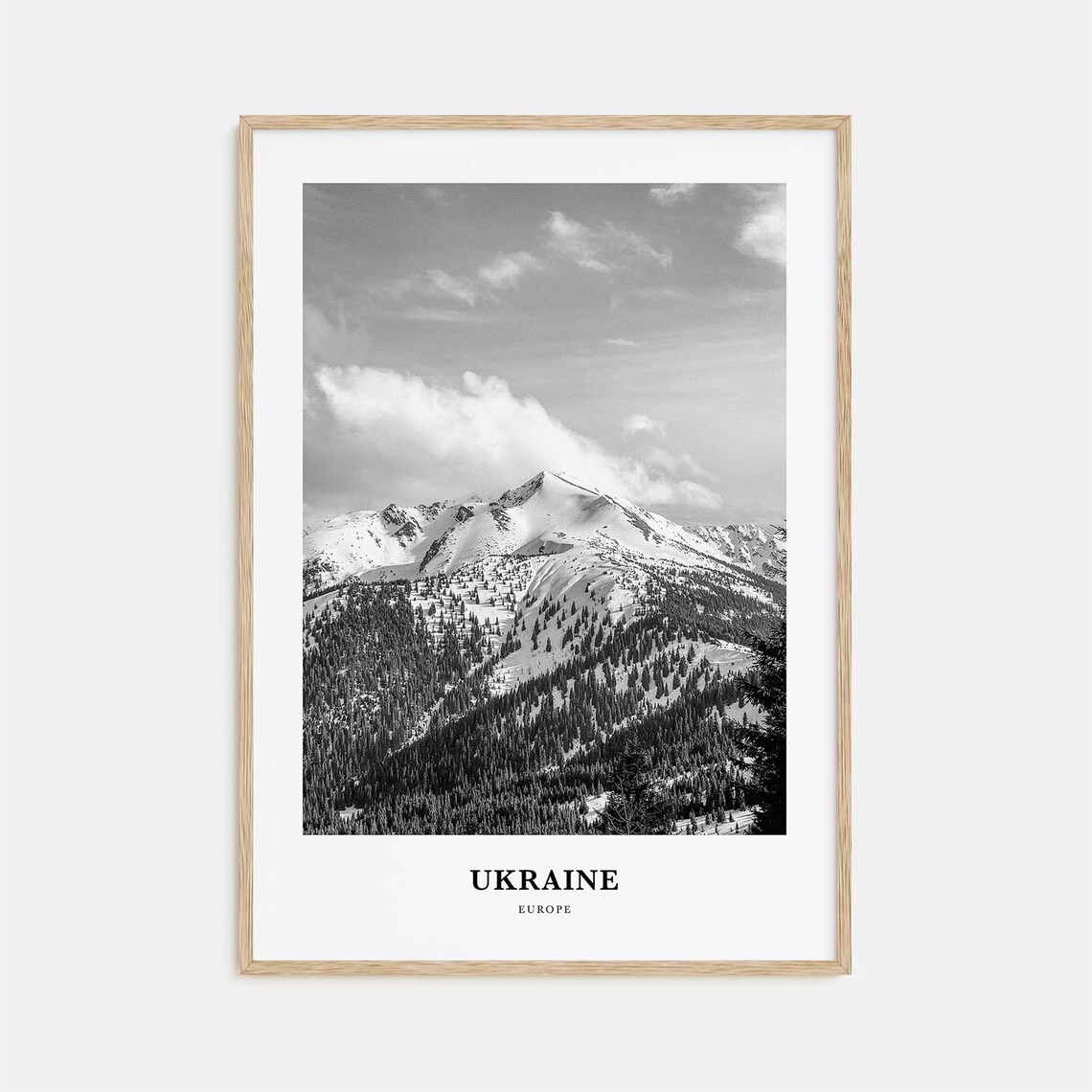 Ukraine Snowcapped Mountain Peak Winter Black and White Poster
