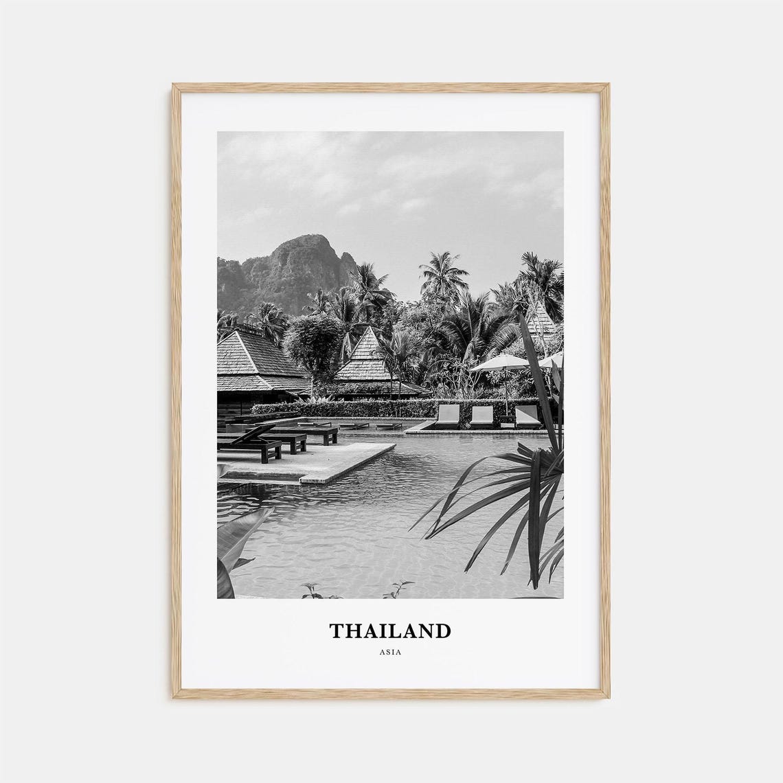 Thailand Resort Pool with Limestone Karst Black and White Poster